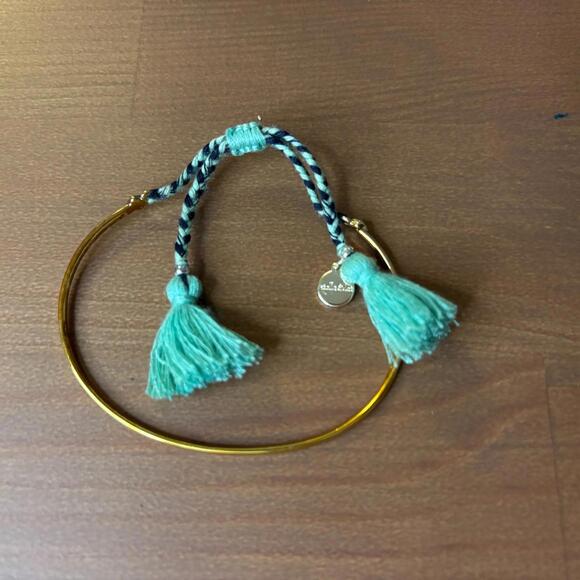 Stella & Dot Fete Bracelet Pull Drawstring Closure Gold Tone Turquoise - Picture 3 of 6